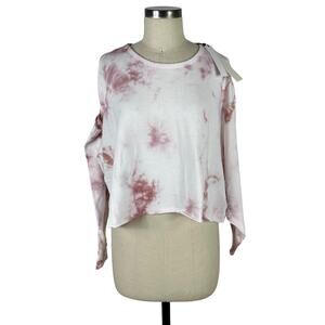 MUSTARD SEED Pink Tie‎ Dye Cropped Sweatshirt Shoulder Cut Out Small NWT Cozy